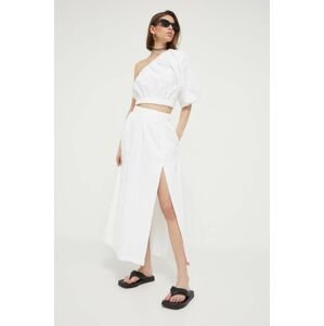 Ľanová sukňa Abercrombie & Fitch biela farba, maxi, áčkový strih