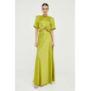 Hodvábna sukňa Gestuz Sivala zelená farba, maxi, rovný strih