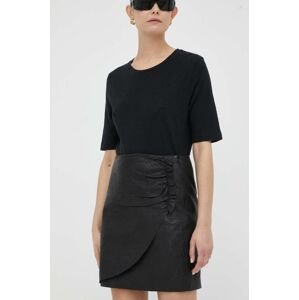 Kožená sukňa 2NDDAY čierna farba, mini, rovný strih