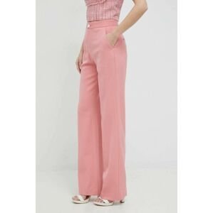 Nohavice s prímesou vlny Custommade Petry dámske, ružová farba, široké, vysoký pás