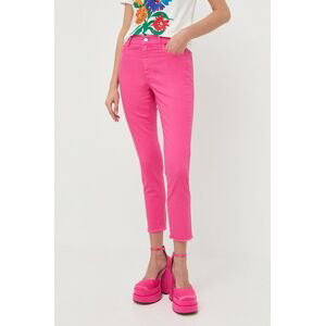 Nohavice Marella dámske, ružová farba, priliehavé, stredne vysoký pás