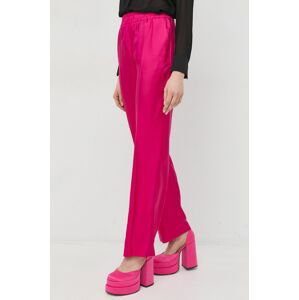 Hodvábne nohavice Red Valentino dámske, ružová farba, rovné, vysoký pás