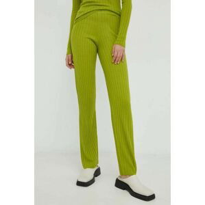 Vlnené nohavice Résumé dámske, zelená farba, rovné, vysoký pás