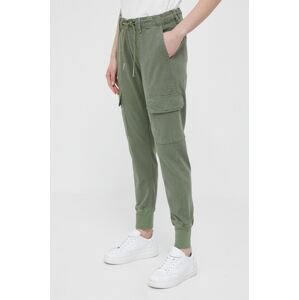 Nohavice Pepe Jeans dámske, zelená farba, vysoký pás