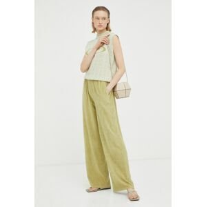 Nohavice American Vintage dámske, zelená farba, široké, vysoký pás