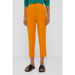 Ľanové nohavice Sisley oranžová farba, cigaretový strih, vysoký pás