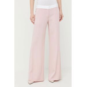 Nohavice Victoria Beckham dámske, ružová farba, široké, stredne vysoký pás