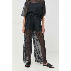 Nohavice Armani Exchange dámske, tmavomodrá farba, široké, vysoký pás