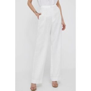 Ľanové nohavice Polo Ralph Lauren biela farba, rovné, vysoký pás