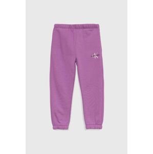 Detské tepláky Calvin Klein Jeans fialová farba, jednofarebné