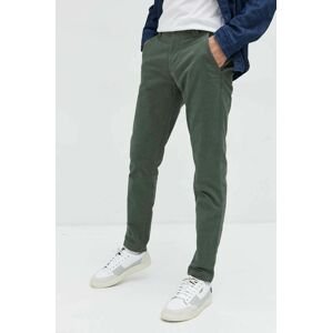 Nohavice Tommy Jeans pánske, zelená farba, priliehavé