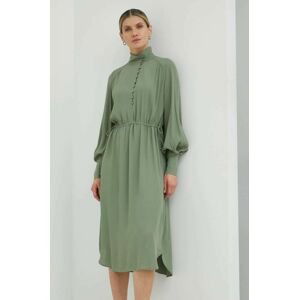 Šaty Bruuns Bazaar Lilli Lyra zelená farba, midi, áčkový strih
