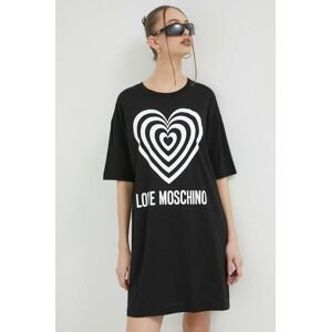 Bavlnené šaty Love Moschino čierna farba, mini, rovný strih