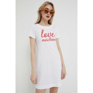 Bavlnené šaty Love Moschino biela farba, mini, rovný strih