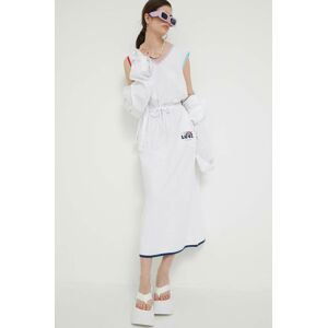 Bavlnené šaty Love Moschino biela farba, maxi, áčkový strih