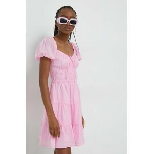 Bavlnené šaty Hollister Co. ružová farba, mini, áčkový strih