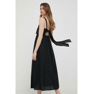 Bavlnené šaty Sisley čierna farba, midi, áčkový strih