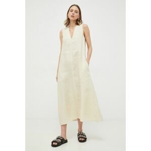 Ľanové šaty Max Mara Leisure béžová farba, midi, oversize