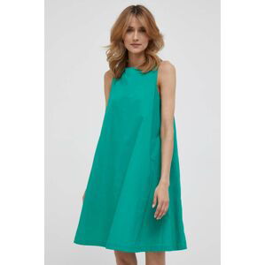 Bavlnené šaty United Colors of Benetton zelená farba, mini, áčkový strih