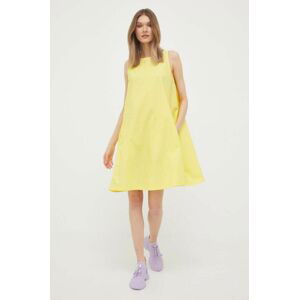Bavlnené šaty United Colors of Benetton žltá farba, mini, áčkový strih