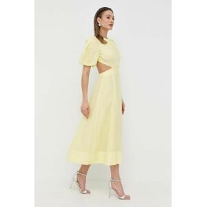 Šaty Bardot žltá farba, midi, áčkový strih