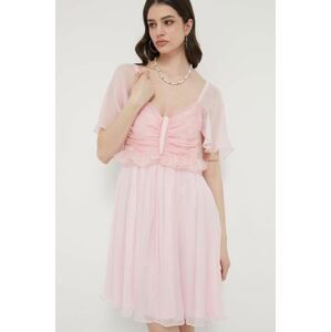 Šaty s prímesou hodvábu Blugirl Blumarine ružová farba, mini, áčkový strih