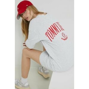 Bavlnené šaty Tommy Jeans šedá farba, mini, oversize