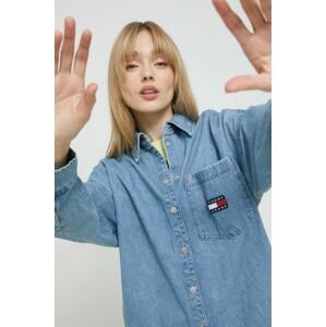 Rifľové šaty Tommy Jeans mini, oversize