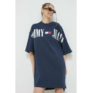 Bavlnené šaty Tommy Jeans tmavomodrá farba, mini, oversize