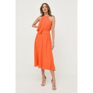 Šaty s prímesou hodvábu Marella oranžová farba, midi, áčkový strih
