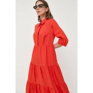 Ľanové šaty Luisa Spagnoli oranžová farba, midi, áčkový strih