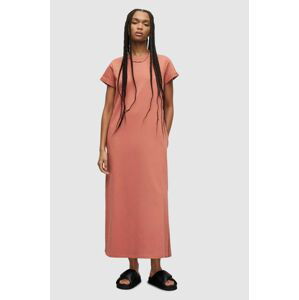 Bavlnené šaty AllSaints ružová farba, maxi, rovný strih