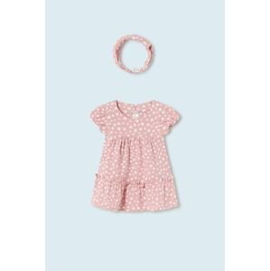 Detské bavlnené šaty Mayoral Newborn ružová farba, mini, áčkový strih