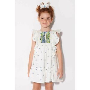 Dievčenské bavlnené šaty Mayoral biela farba, mini, áčkový strih