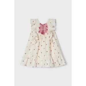 Dievčenské bavlnené šaty Mayoral béžová farba, mini, áčkový strih
