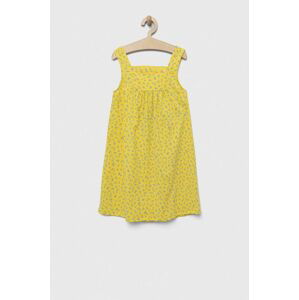 Dievčenské bavlnené šaty United Colors of Benetton žltá farba, midi, áčkový strih