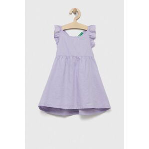 Dievčenské ľanové šaty United Colors of Benetton fialová farba, mini, áčkový strih