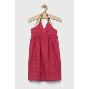 Dievčenské bavlnené šaty Sisley ružová farba, midi, áčkový strih