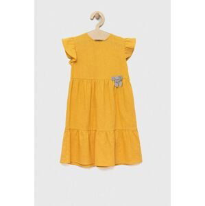 Dievčenské ľanové šaty Birba&Trybeyond žltá farba, mini, áčkový strih