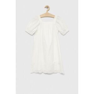 Dievčenské bavlnené šaty GAP biela farba, mini, rovný strih