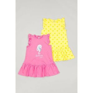 Detské bavlnené šaty zippy 2-pak ružová farba, mini, áčkový strih