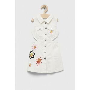 Dievčenské rifľové šaty Desigual biela farba, mini, rovný strih