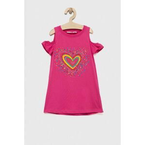 Dievčenské bavlnené šaty Desigual ružová farba, mini, rovný strih
