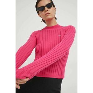 Bavlnený sveter Tommy Jeans dámsky, ružová farba, tenký