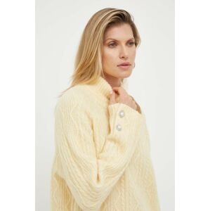Vlnený sveter Custommade Thilda dámsky, žltá farba, s polorolákom