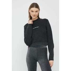 Bavlnený sveter Calvin Klein Jeans dámsky, čierna farba, s polorolákom