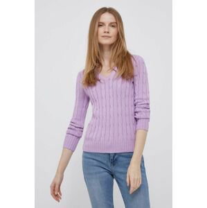 Bavlnený sveter Polo Ralph Lauren fialová farba, tenký