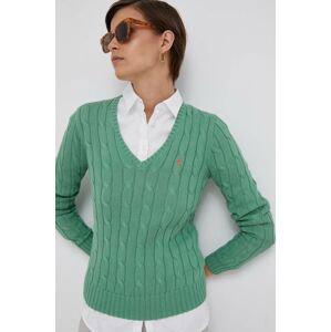 Bavlnený sveter Polo Ralph Lauren zelená farba, tenký