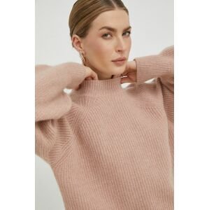 Vlnený sveter Ivy Oak dámsky, ružová farba, s polorolákom