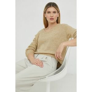Vlnený sveter American Vintage dámsky, béžová farba, tenký